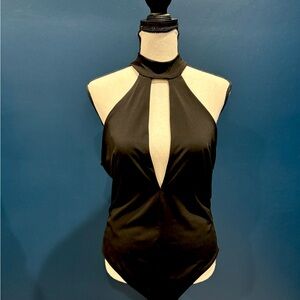 Bardot black sleeveless plunge neckline bodysuit top